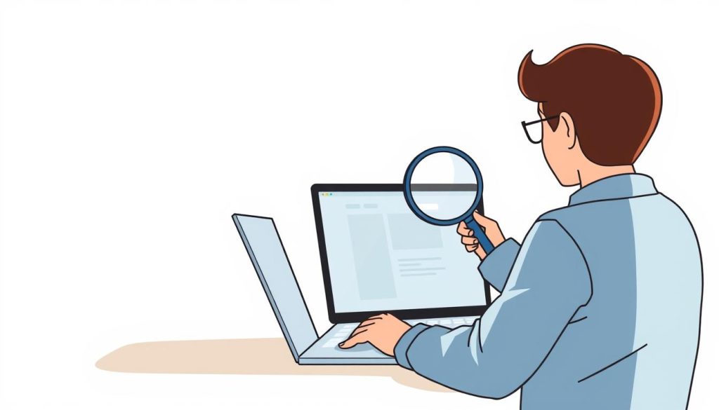A minimalist, clean-lined illustration depicting the evaluation of a website's legitimacy. In the foreground, a person examines a laptop screen, carefully scrutinizing the website's content and design. The middle ground features a magnifying glass, symbolizing the thorough investigation. The background is a simple, neutral gradient, allowing the focal elements to stand out. Soft, natural lighting casts subtle shadows, creating a sense of depth and authenticity. The overall mood is one of thoughtful, methodical analysis, conveying the importance of validating a website's credibility.
