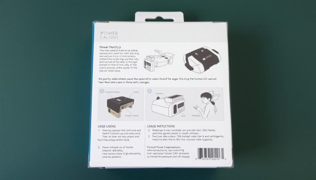 Image de l'emballage de Power Cal1000 avec les instructions d'utilisation